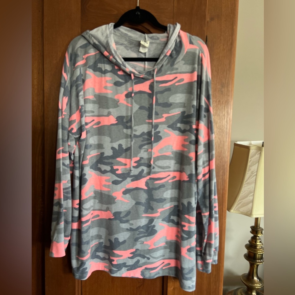 Sew In Love Gray and Pink Camo Hoodie